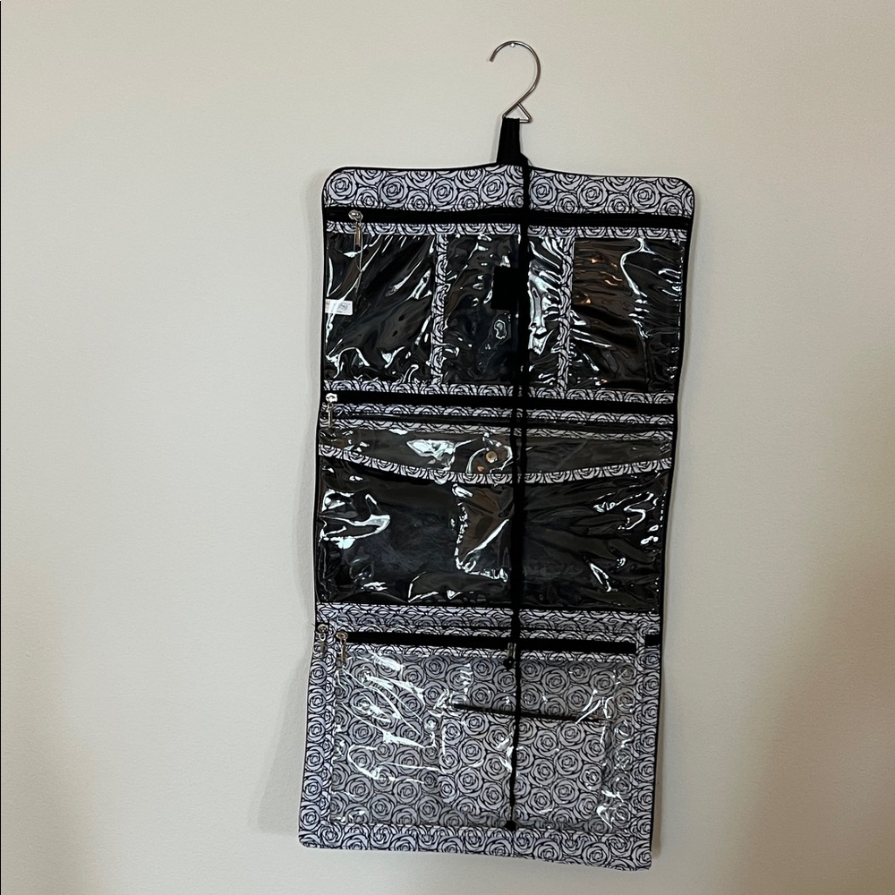 Elegant Black and White Hanging Cosmetic Organizer